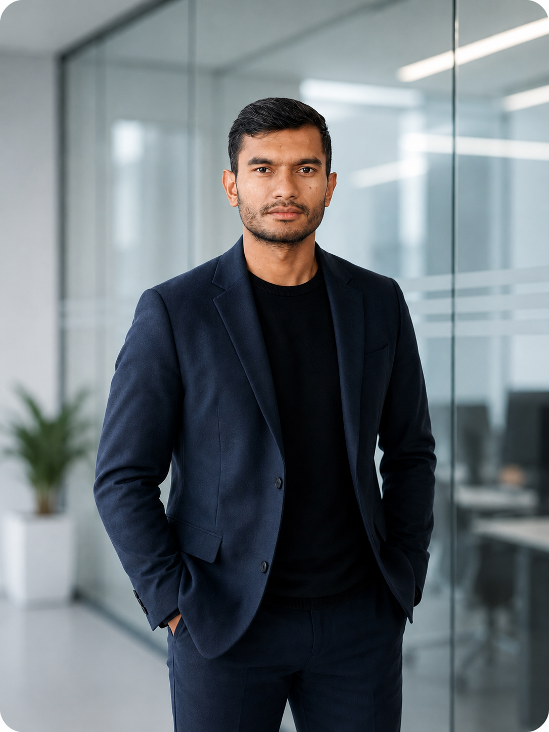 Placeholder portrait of a professional South Asian entrepreneur